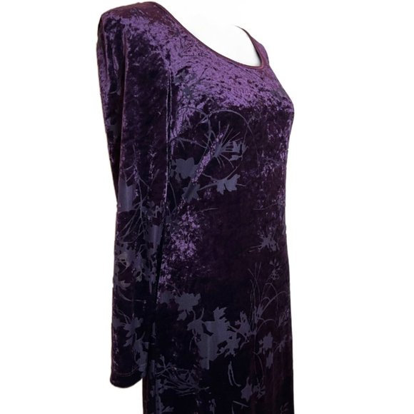 CDC Purple/Plum Velvet/Flocked Damask Floral Long Sleeve Dress Size 4 - Picture 8 of 15